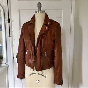 Leather Biker Jacket - Cognac